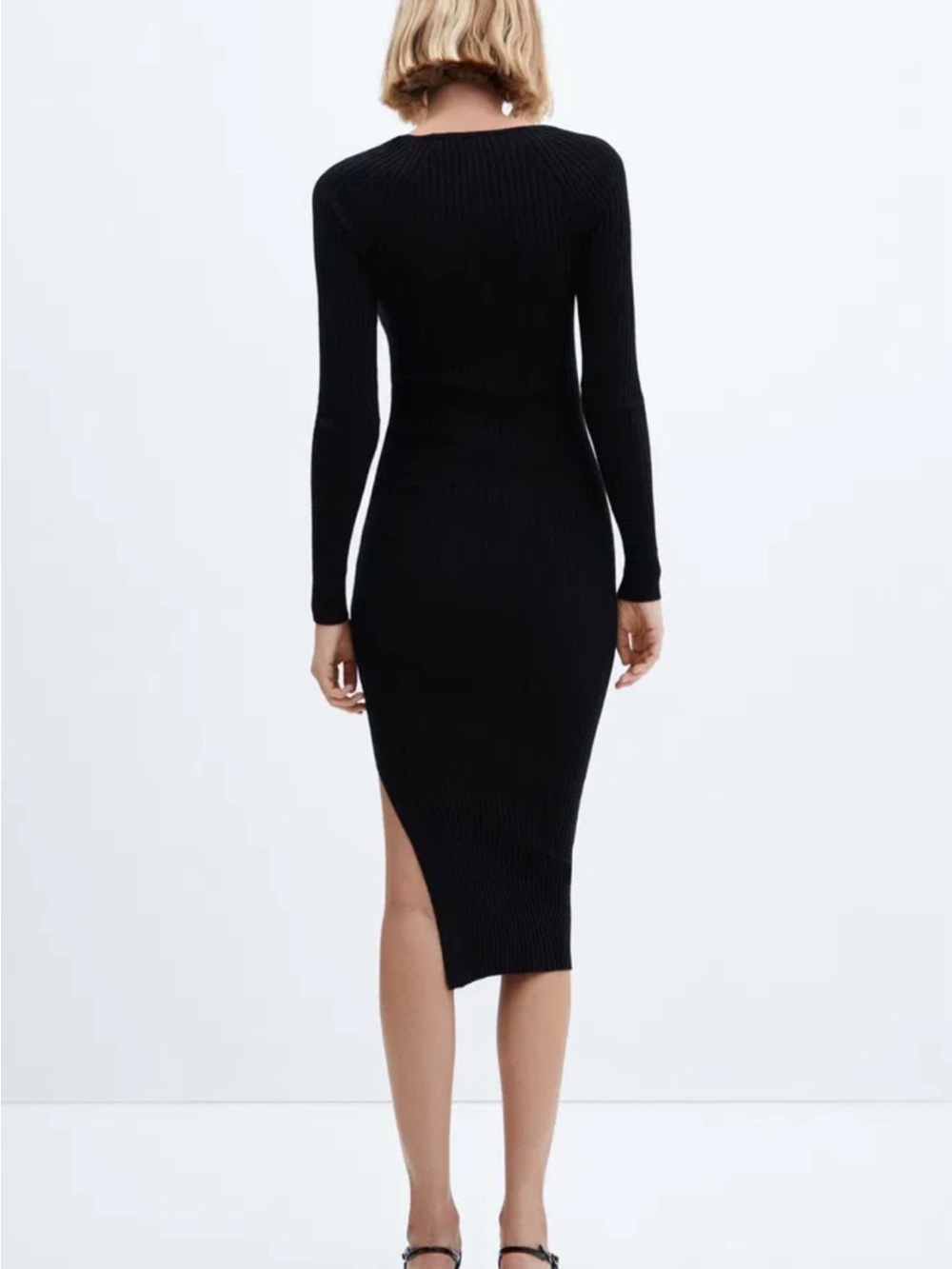 Mango Black Long-Sleeve Midi Dress